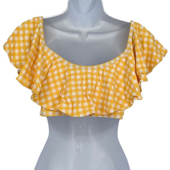 Bikini Ruffle Bandeau Top Gingham Yellow and White Size Medium - Picture 4 of 5